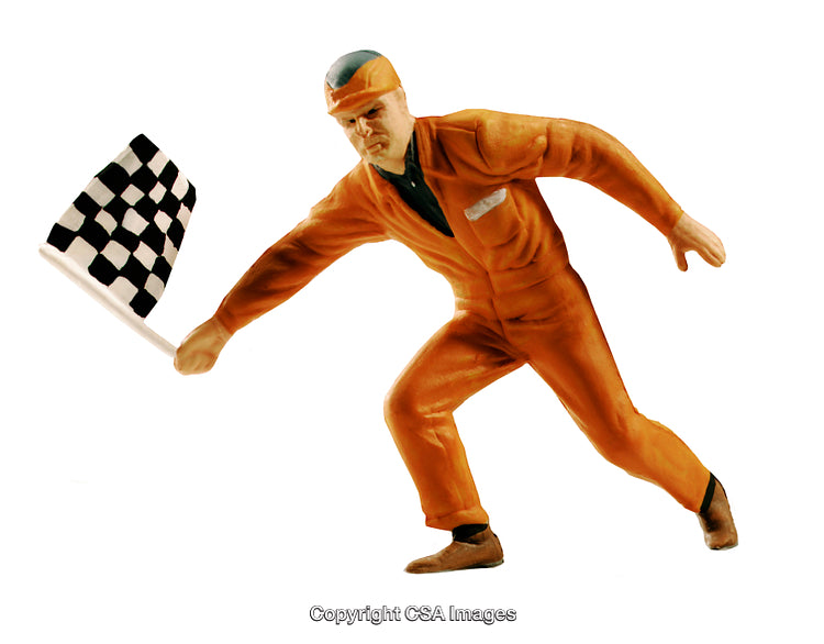 Plastic Race Official Toy Figure Holding Checkered Flag for Racing Scene