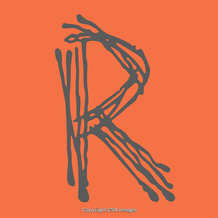 Artistic Representation of the Letter R on a Vibrant Orange Background