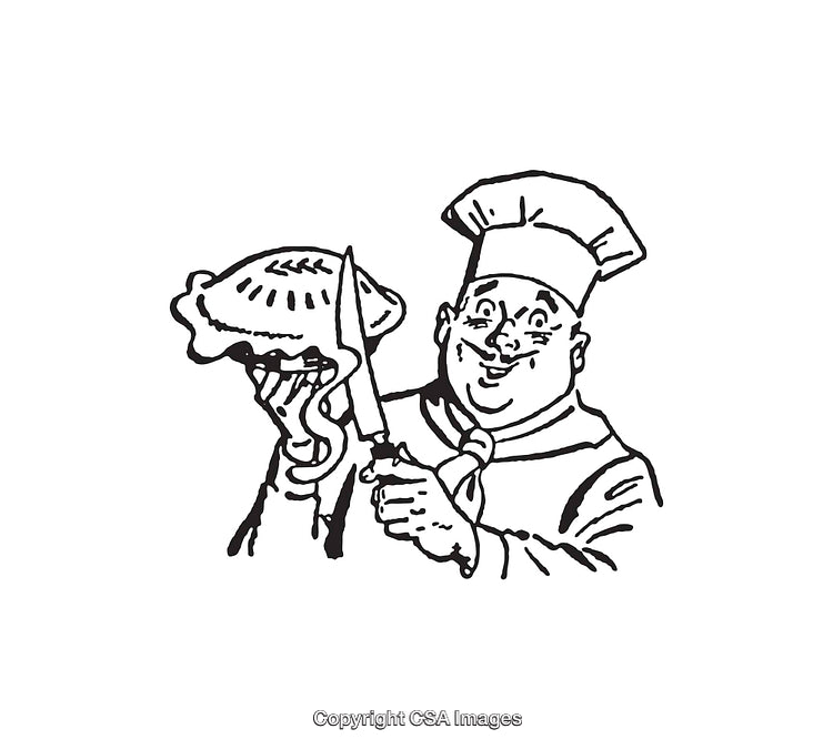 Cheerful Chef Holding Pie with Knife Ready for Serving