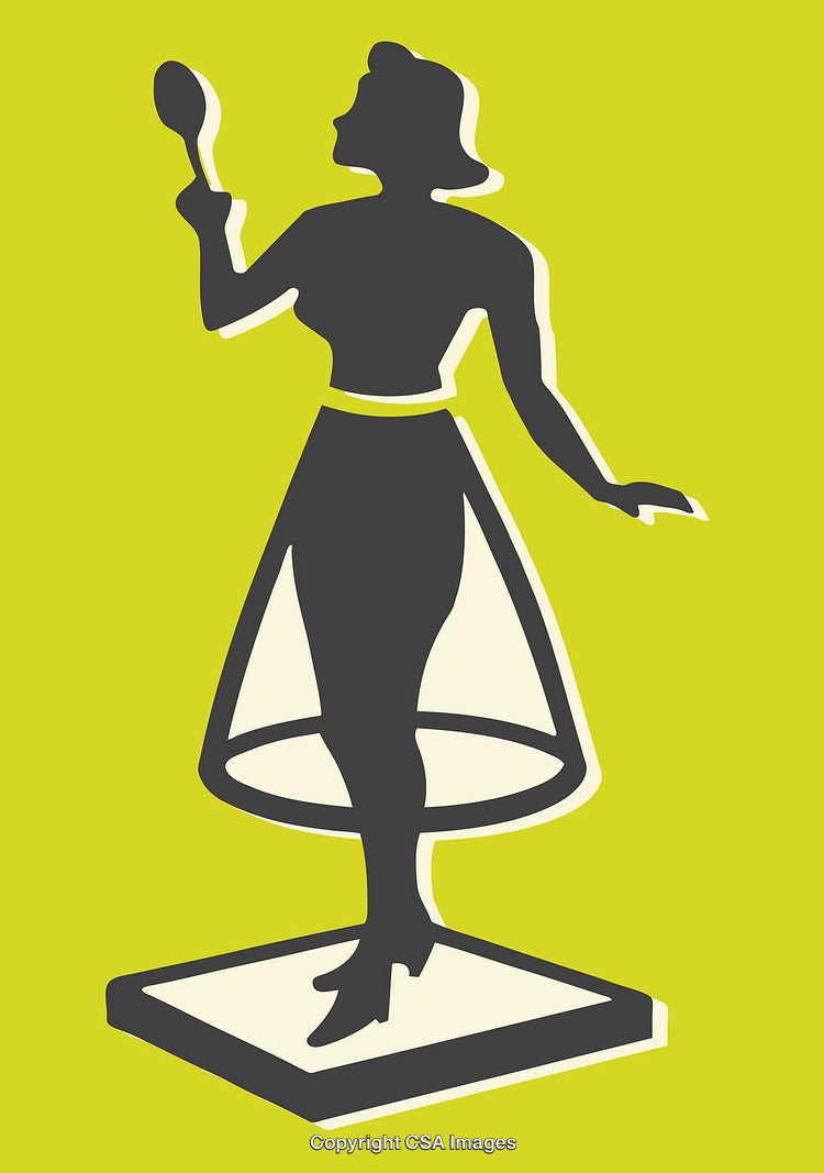 Retro Silhouette of Woman with Spoon on Bright Background