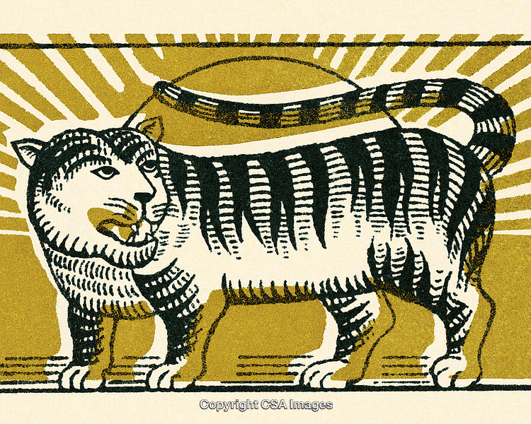 Abstract Graphic of a Striped Cat in a Vintage Art Style