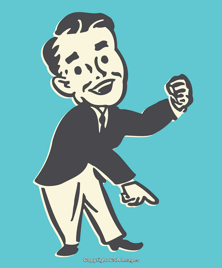Retro Styled Illustration of a Cheerful Man in Suit on Blue Background