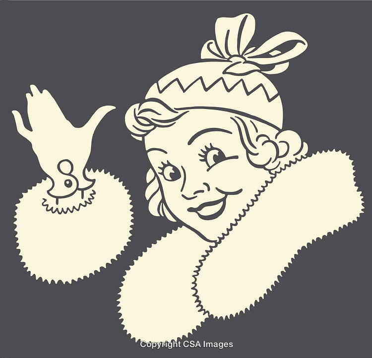 Retro-Style Illustration of Woman in Winter Hat and Scarf