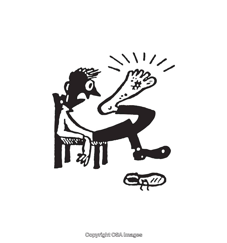 Black and White Line Art of Surprised Man Examining His Foot