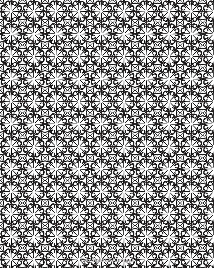Abstract Black and White Circular Floral Ornamental Pattern Design