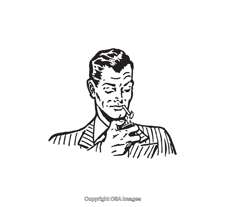 Retro Black and White Line Art of a Man Smoking a Pipe