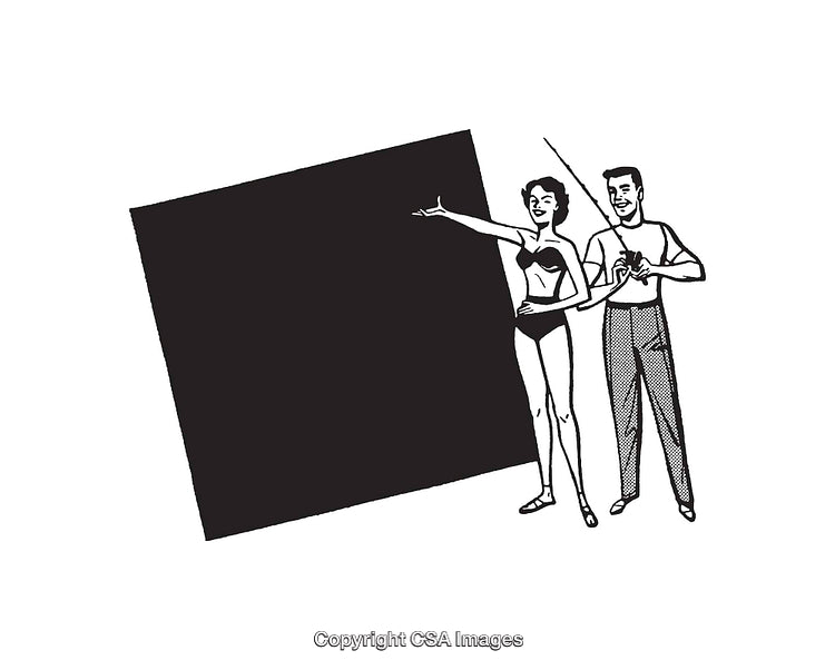 Retro Line Art Illustration of a Couple with a Blank Frame