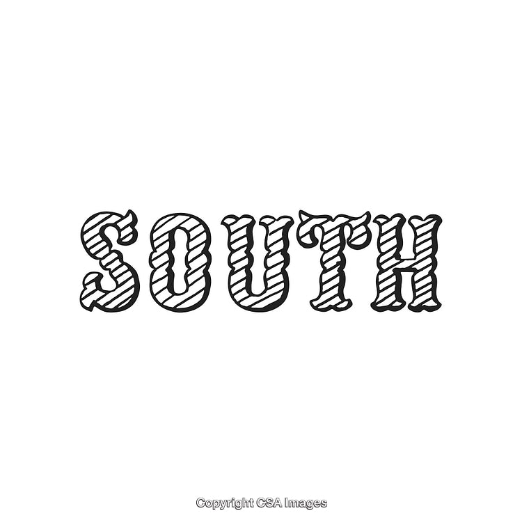 Bold Typography Design Featuring The Word South with Striped Detailing