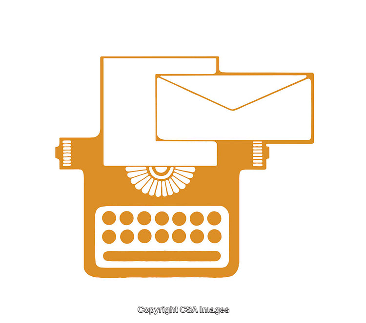 Minimalist Orange Typewriter Icon with Envelope and Paper