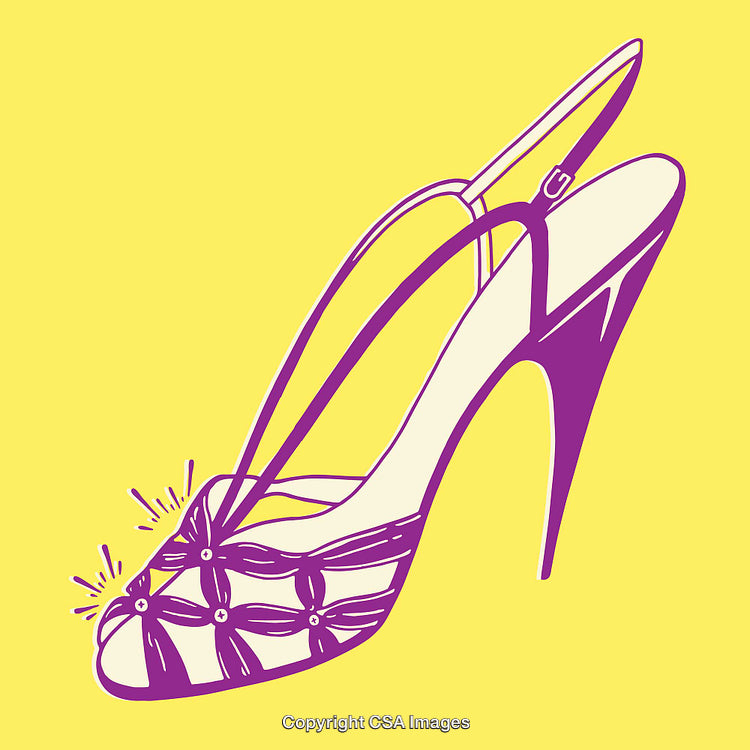 Stylish High-Heel Illustration in Purple on Vibrant Yellow Background