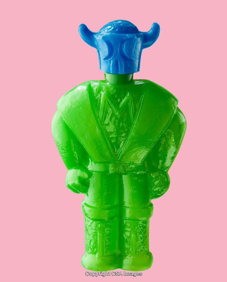 Colorful Plastic Toy Figure Against a Vibrant Background