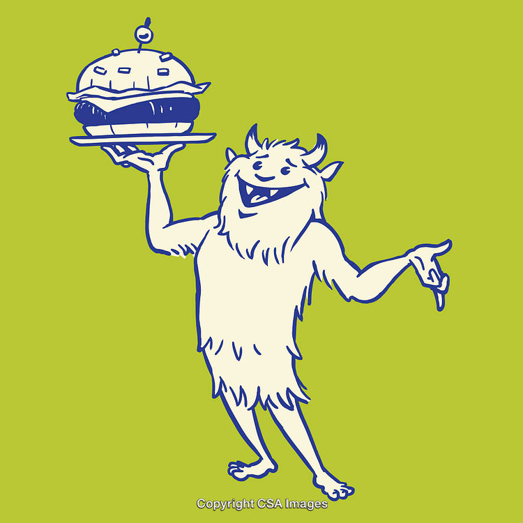 Whimsical Monster Serving a Delicious Burger in Playful Line Art Style