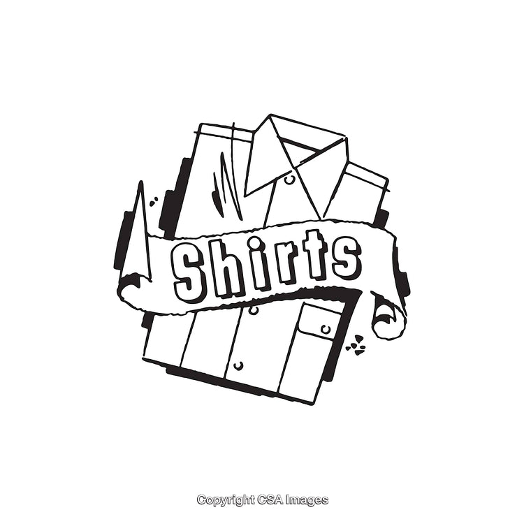 Black and White Line Art Illustration Featuring Shirts With Textual Element