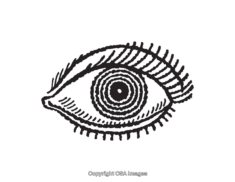 Black and White Eye Illustration with Line Art Style and Hypnotic Feel