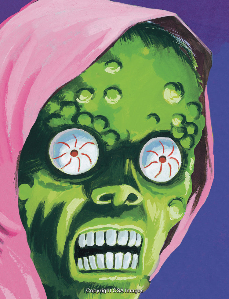 Artistic Depiction of Green Mutant with Intense Expression and Pink Hood