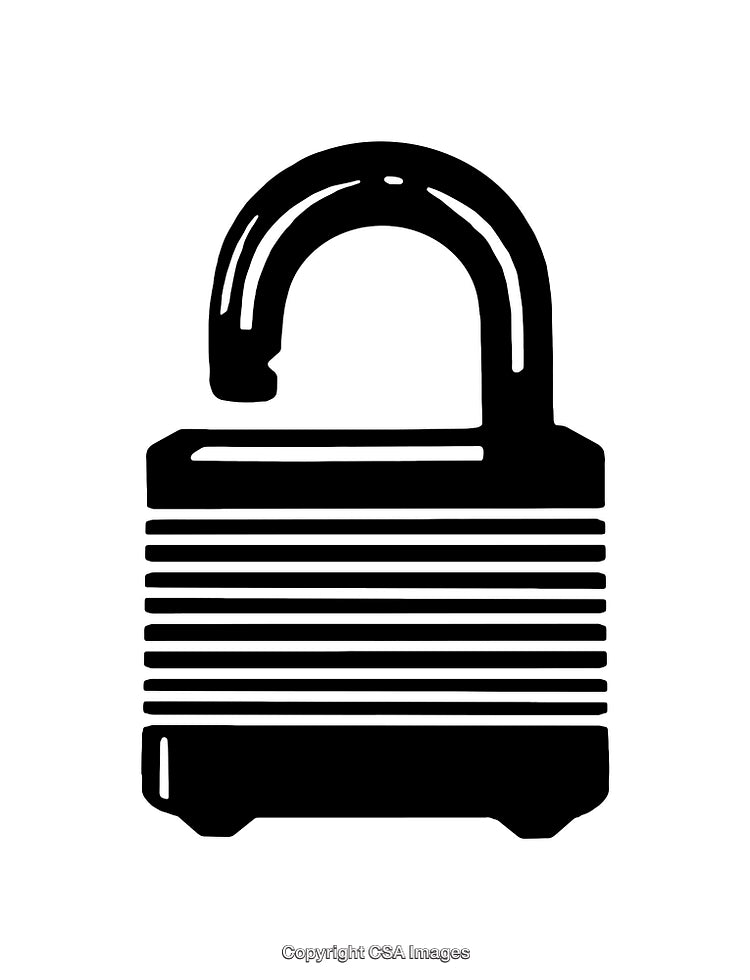 Black and White Line Art Illustration of an Open Padlock