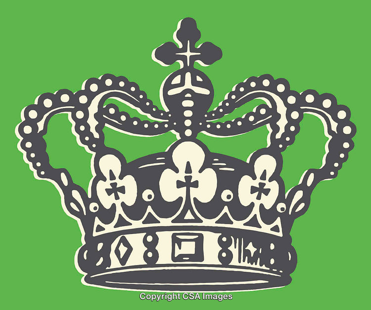 Intricate Crown Illustration with Decorative Elements on Green Background