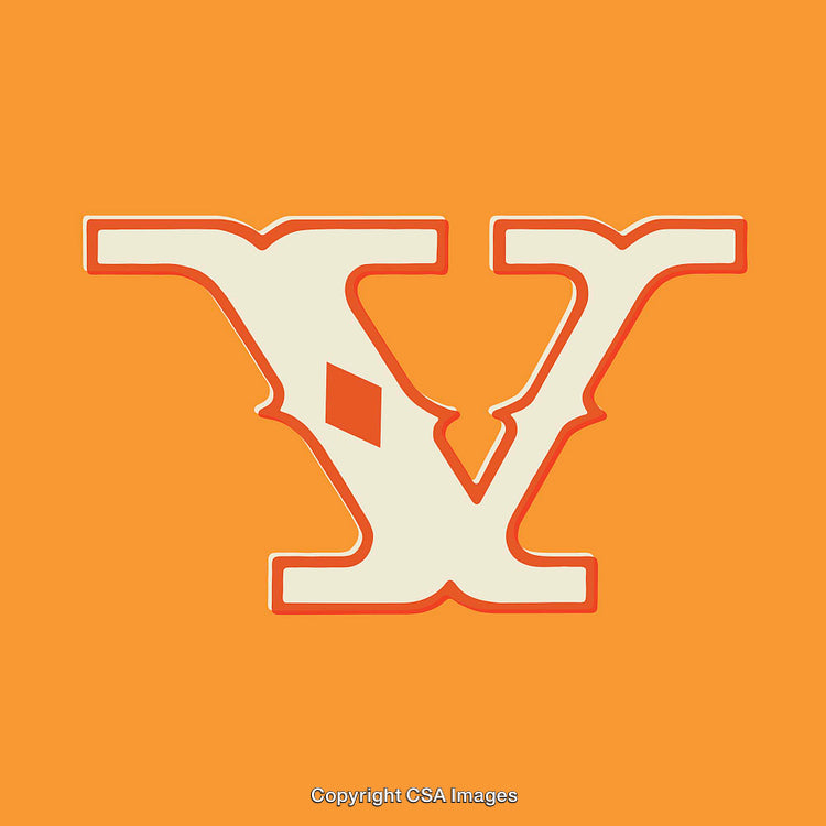 Stylized Letter V With Vintage Design on Vibrant Orange Background