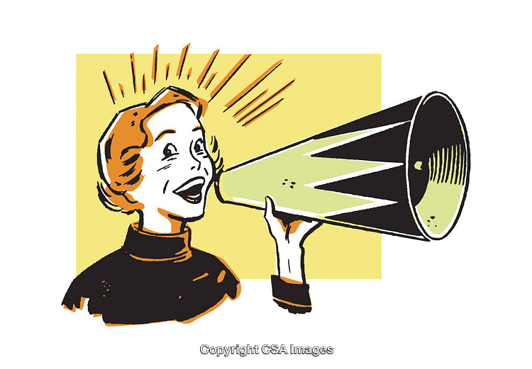 Retro Illustration of Woman Shouting Through a Megaphone in Pop Art Style