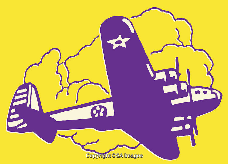 Vivid Airplane Illustration in Bold Yellow and Purple Tones