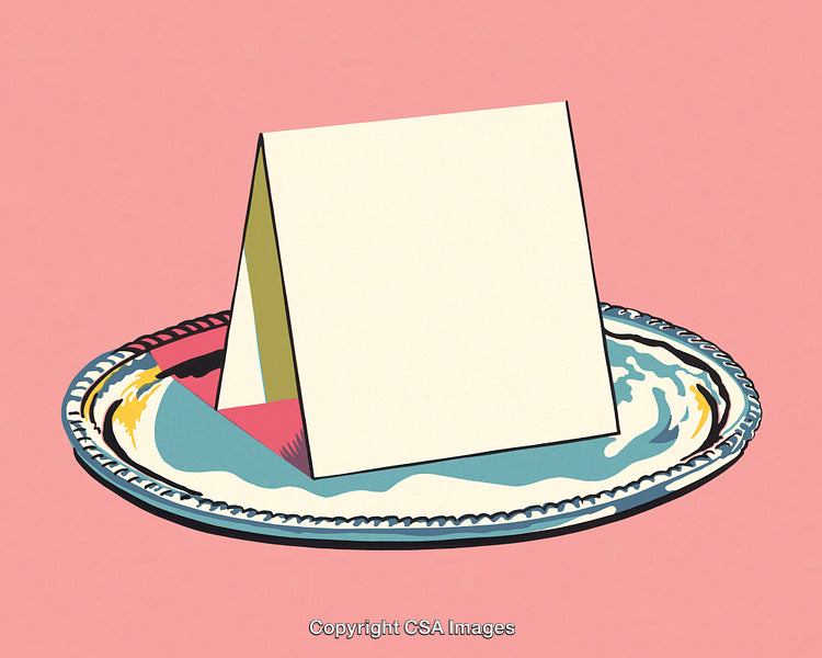 Blank Tent Card on Decorative Plate with Minimalist Background