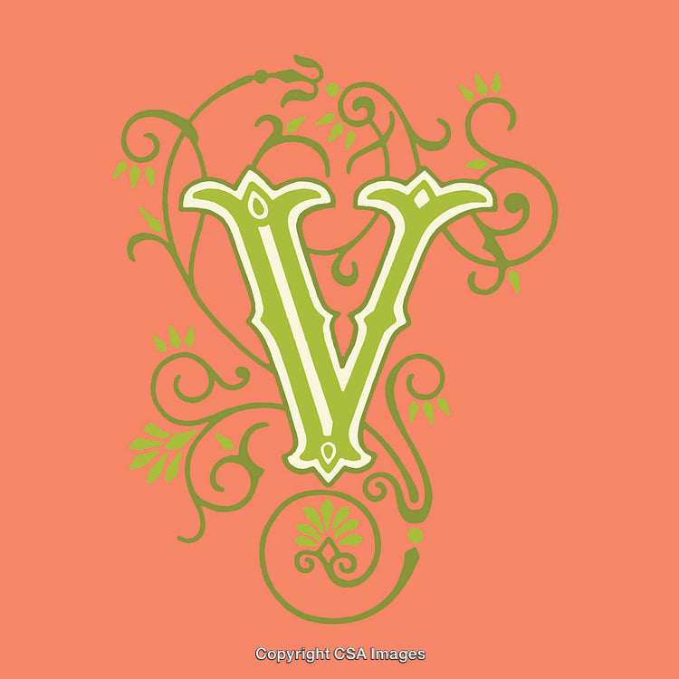 Artistic Depiction Of Letter V With Decorative Swirls And Vibrant Design