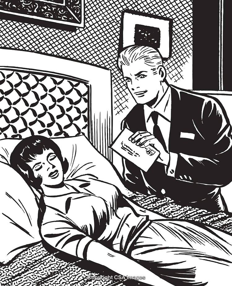 Retro Illustration of a Conversation Between a Smiling Man and Sleeping Woman