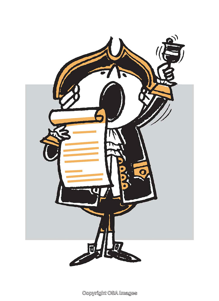 Illustration of Town Crier Making an Announcement with Scroll and Hand Bell