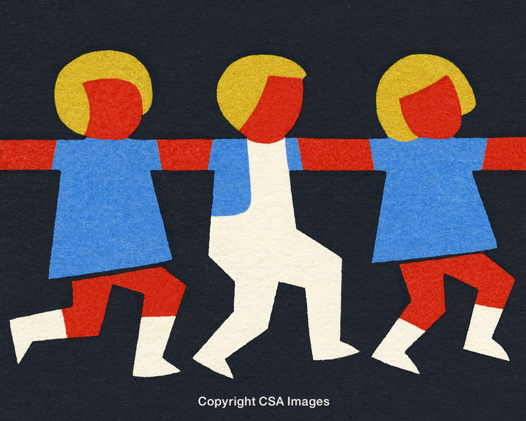 Colorful Abstract Illustration of Three Children Holding Hands in Unity