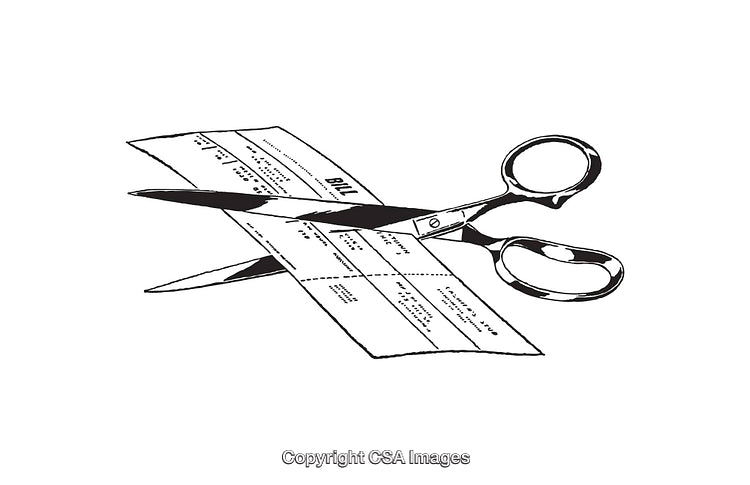 Black and White Illustration of Cutting Expenses With Scissors