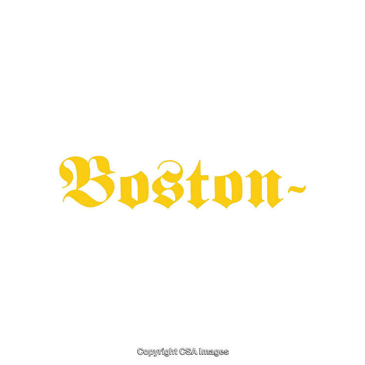 Elegant Yellow Gothic Font Spelling 'Boston' on White Background