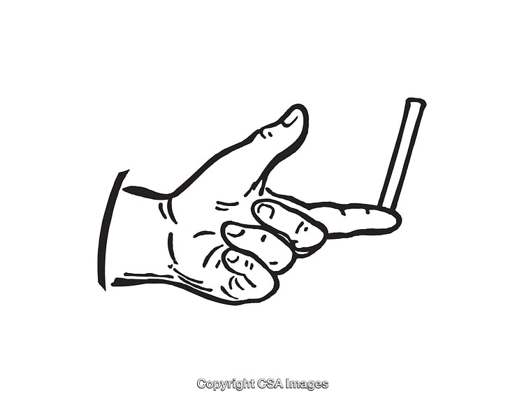 Black And White Illustration of a Hand Holding a Small Object