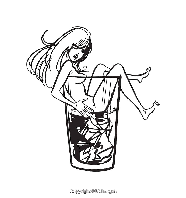 Artistic Line Drawing of Woman Relaxing in Ice-Topped Glass