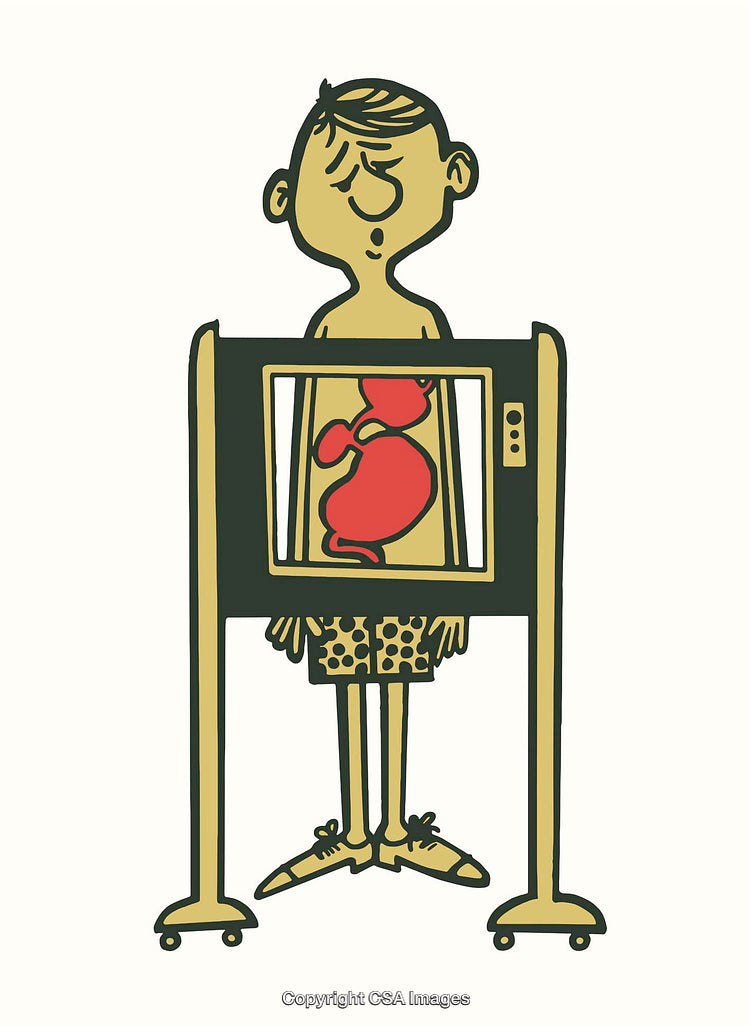 Cartoon Illustration of Line Art X-Ray Depicting Human Body