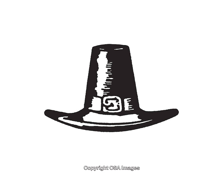 Black and White Line Art Illustration of a Pilgrim Hat