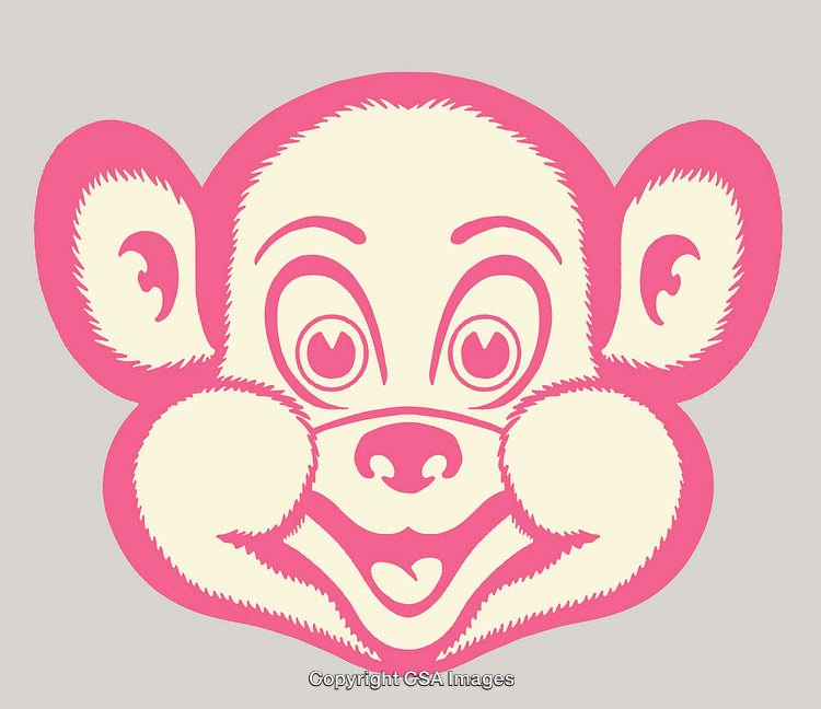 Colorful Line Art Illustration of a Cheerful Cartoon Monkey Face