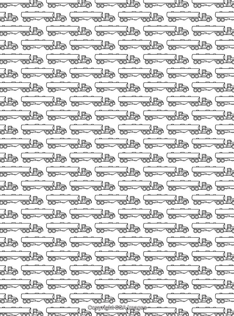 Black and White Pattern of Trucks in a Repeating Line Art Design