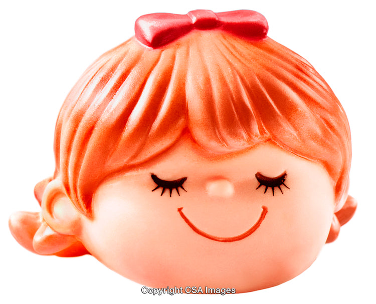 Cute Smiling Cartoon Figure Figurine with Red Bow and Closed Eyes