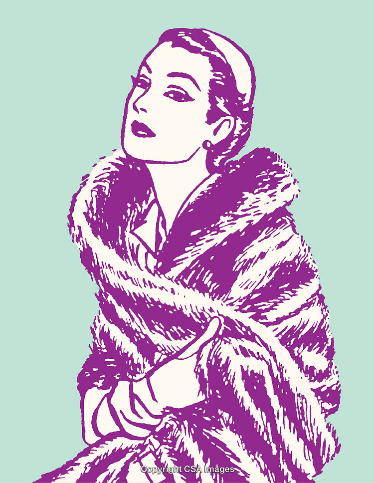 Elegant Vintage Illustration of a Woman in Luxurious Attire