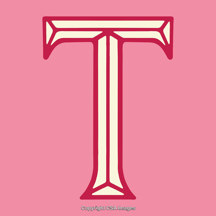 Decorative Stylized Letter T on a Vibrant Pink Background
