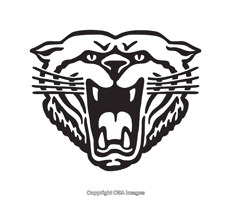 Black and White Line Art of a Fierce Roaring Wildcat Face