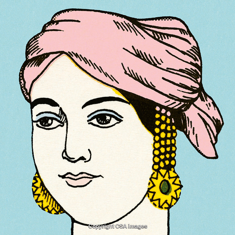 Artistic Portrait of Woman with Turban and Traditional Accessories in Pop Art Style