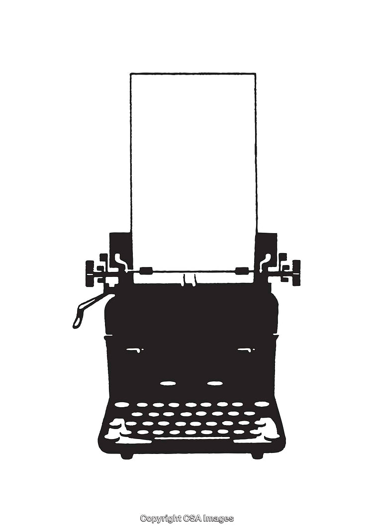 Vintage Typewriter Illustration with Blank Paper Sheet on White Background