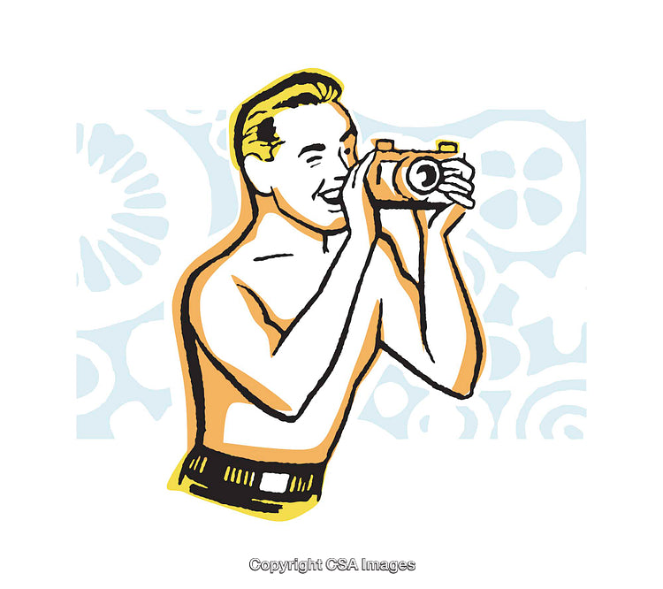 Illustration of a Person Holding a Camera with a Decorative Background