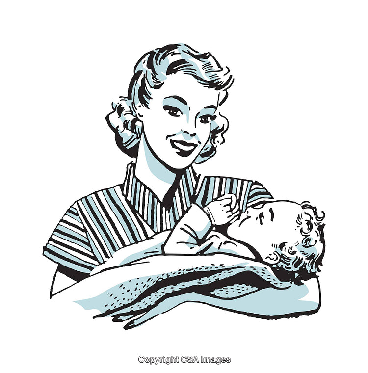 Vintage Illustration of Smiling Mother Holding Her Baby in Her Arms
