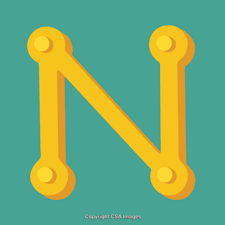 Yellow Letter N Illustration on Teal Background with Minimalist Design Aesthetic