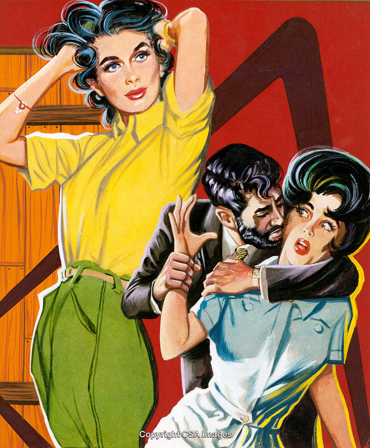 Vintage Illustration Depicting Dramatic Emotions and Narrative Scenes