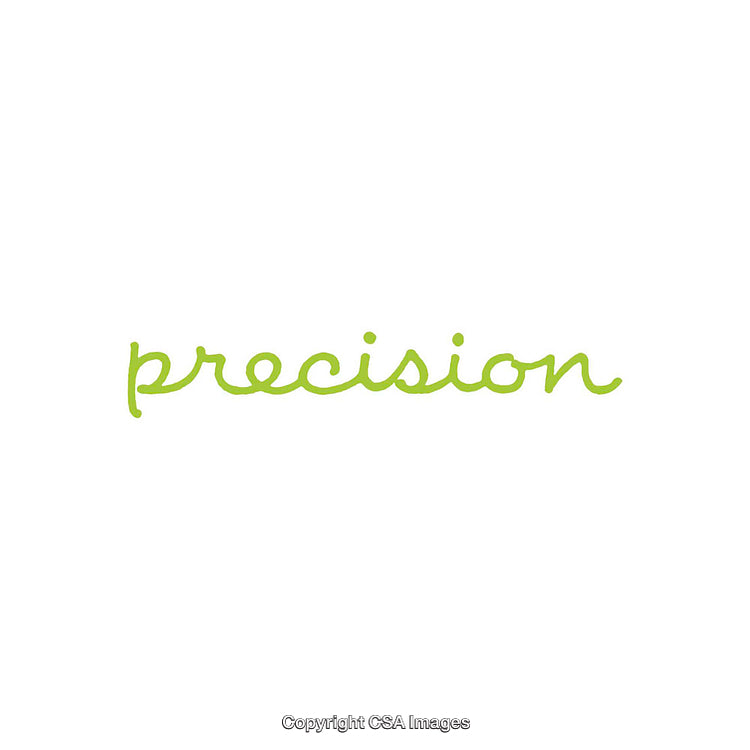 Green Handwritten Font Art Depicting the Word Precision on White Background