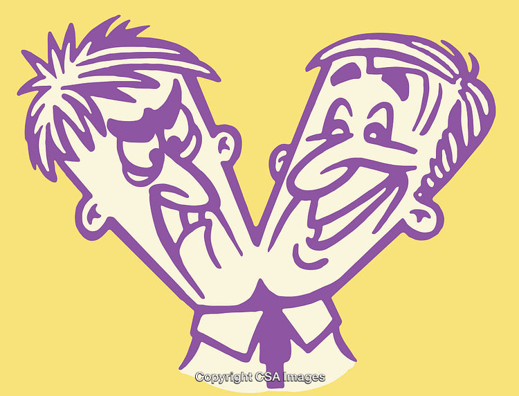 Humorous Illustration of Two Animated Faces with Contrasting Expressions