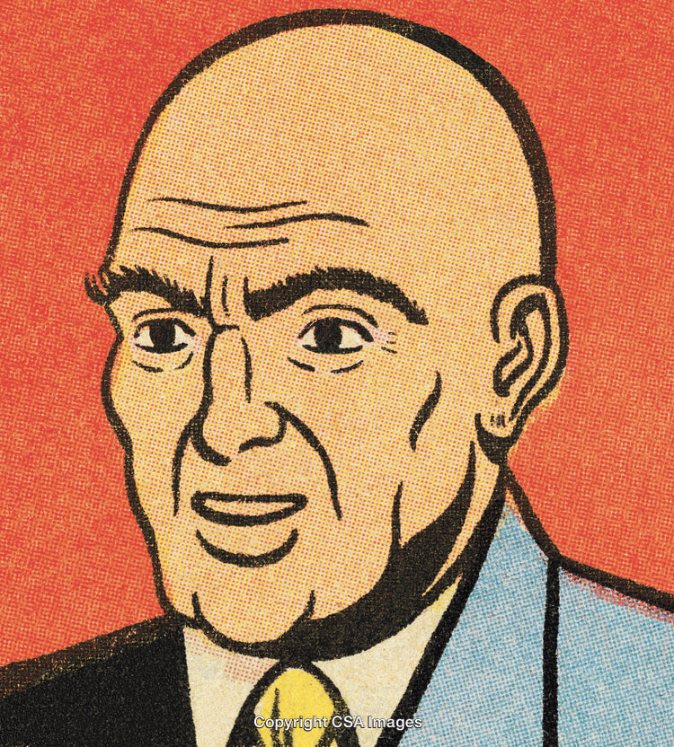 Vintage Illustration of a Bald Man with a Confident Expression in Comic Style